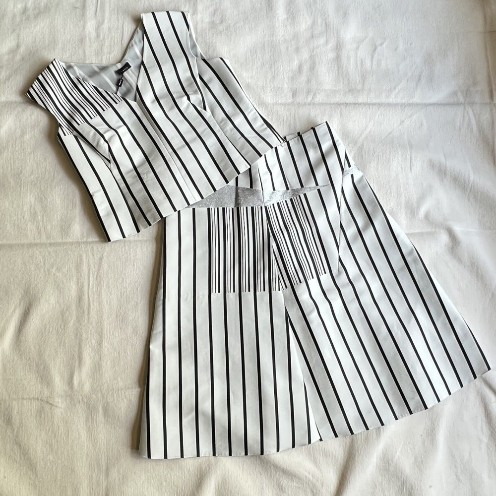 Akris Womens 2 Piece Dress Top Skirt Separates Stripe Paper Black